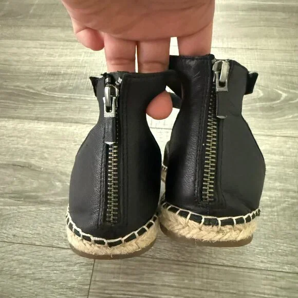 Eileen Fisher Lala Leather Espadrille Flat Black Ankle Strap Women Size 8.5 - Picture 3 of 8